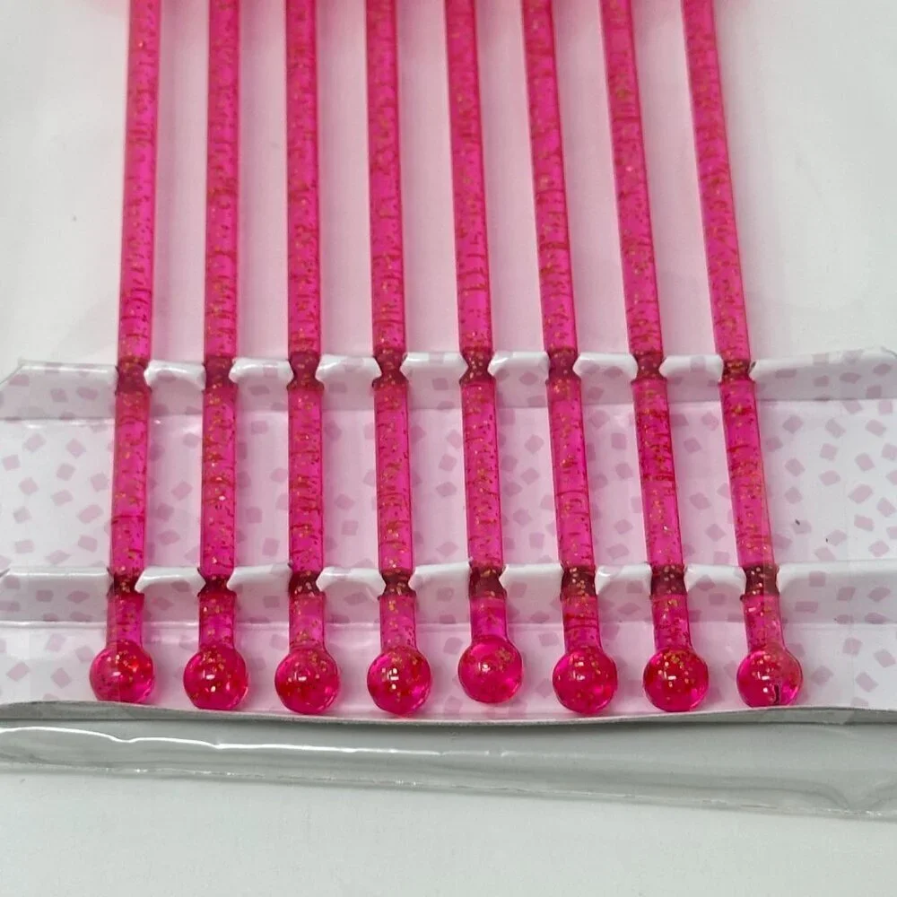 Hot Pink Love Glitter Drink Stirrers Swizzlers  2 Packs Valentine Bar Cart Decor
